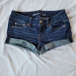American Eagle stretch dark wash denim rolled hem jean short shorts 2